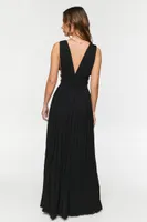 Women's Plunging Smocked Maxi Dress in Black Small