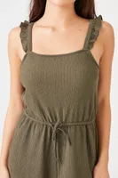 Women's Drawstring Wide-Leg Jumpsuit in Olive, XL