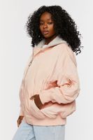 Women's Hooded Combo Bomber Jacket in Blush/Heather Grey, S/M