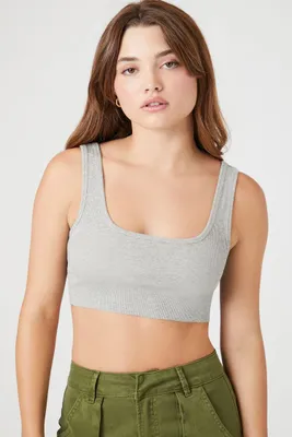 Women's Ribbed Scoop Neck Cropped Tank Top in Heather Grey Large