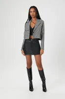 Women's Jacquard Checkered Cropped Blazer in Black/White Small