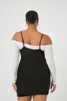 Women's Off-the-Shoulder Combo Dress in Black/White, 3X