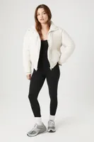 Women's Funnel Neck Puffer Jacket in Oatmeal Large