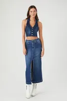 Women's Denim Maxi Slit Skirt in Medium Denim Large