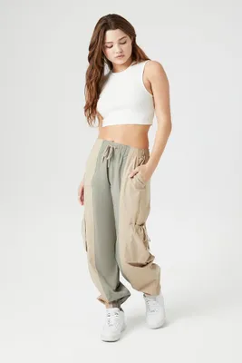 Women's Windbreaker Parachute Pants in Brown/Green, XS