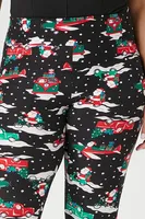 Women's Santa Print Leggings in Black, 3X