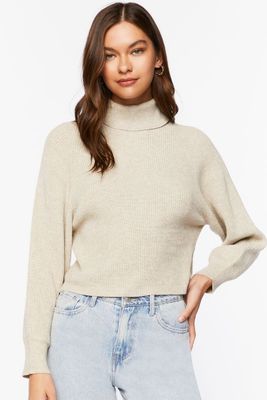 Women's Tulip-Hem Turtleneck Sweater in Oatmeal Large