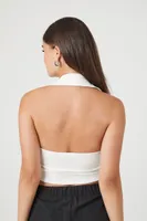 Women's Ruched Halter Top in White Small