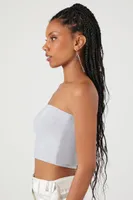 Women's Metallic Cropped Tube Top in White, XL