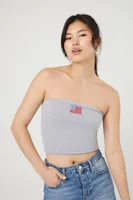 Women's Embroidered USA Flag Tube Top in Heather Grey Medium