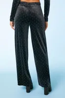 Women's Velvet Rhinestone Straight Pants in Black Small