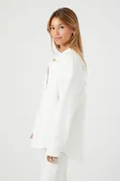 Women's Faux Shearling Button-Front Shacket in Ivory Large