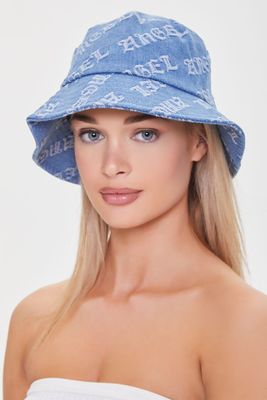 Women Angel Denim Bucket Hat in Light Blue