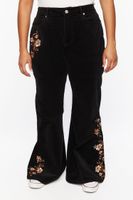 Women's Floral Embroidered Flare Pants in Black, 0X