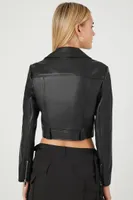 Women's Faux Leather Cropped Moto Jacket in Black Large