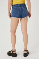 Women's Frayed Stretch-Denim Shorts in Dark Denim, 29