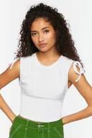 Women's Ruched Drawstring Cropped Tank Top in White Small