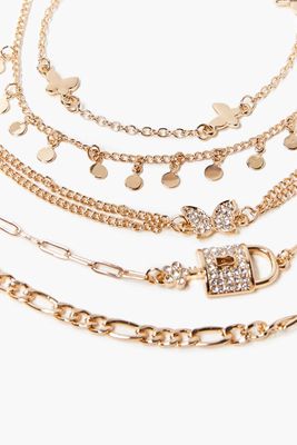 Women's Butterfly Charm Bracelet Set in Gold/Clear