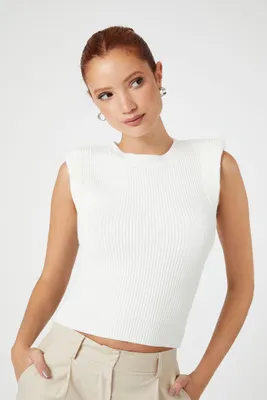 Women's Sweater-Knit Crop Top in White, XL