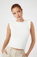 Women's Sweater-Knit Crop Top in White, XL