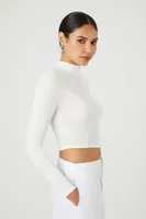 Women's Zip-Up Mock Neck Crop Top in White Small