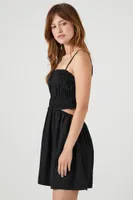 Women's Shirred Cutout Cami Mini Dress in Black, XS