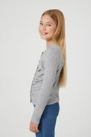 Girls Ruched Rib-Knit Top (Kids) in Heather Grey, 5/6