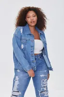 Women's Distressed Denim Jacket in Medium Denim, 1X