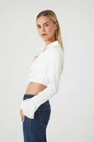 Women's Satin Lace-Up Crop Top in White Large