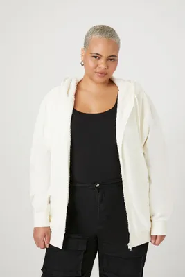 Women's Fleece Faux Shearling Zip-Up Hoodie Cream,