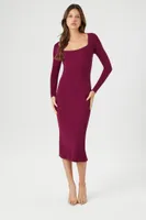 Women's Square-Neck Midi Sweater Dress in Plum Medium