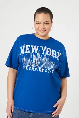 Women's New York Graphic T-Shirt in Blue/White, 0X