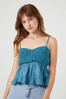 Women's Crochet Flounce Cami in Teal Medium