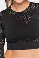 Women's Active Seamless Netted Crop Top in Black Medium