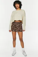 Women's Boxy Long-Sleeve Cropped T-Shirt in Khaki Large