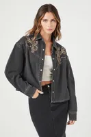 Women's Embroidered Denim Shirt in Black Small