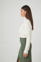 Women's Cropped Turtleneck Sweater in Cream Large