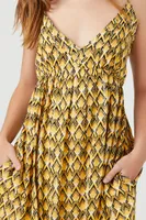 Women's Abstract Print Studded Mini Dress in Yellow Small