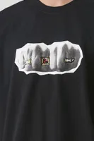 Men Oversized Embroidered Fist Bump Graphic Tee in Black Small