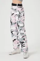 Women's Camo Print Cargo Pants in Pink Large