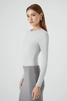 Women's Fitted Long-Sleeve Bodysuit in Light Grey Small