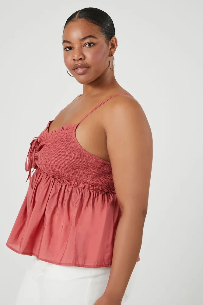 Women's Smocked Flounce Cami in Faded Rose, 0X