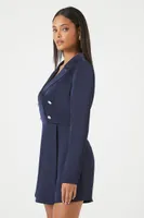 Women's Satin Double-Breasted Blazer Dress in Navy Small