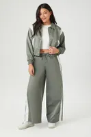 Women's Side-Striped Cropped Bomber Jacket in Tea/White Medium