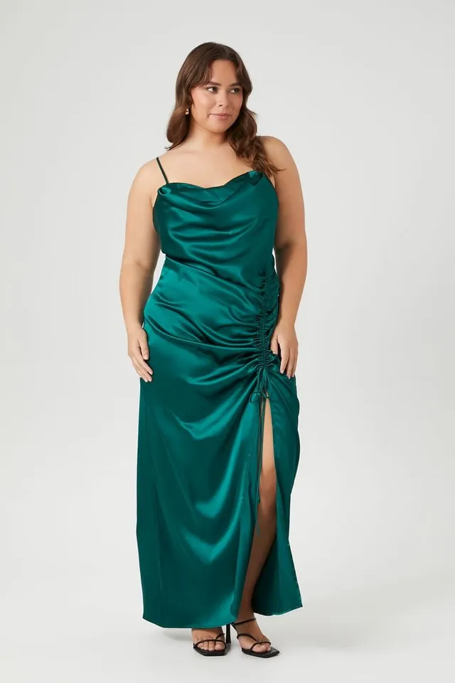 forever 21 emerald green dress Women's Satin Ruched Midi in Hunter Green, 1X formal emerald green dress Blmnix Petite Dresses Dress Occassion_Party Model is 58 and Option:Purple
