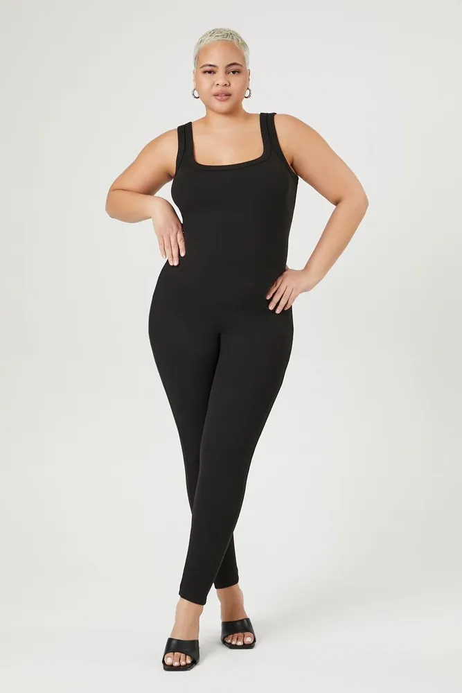 Women's Ribbed Knit Tank Jumpsuit in Black, 0X