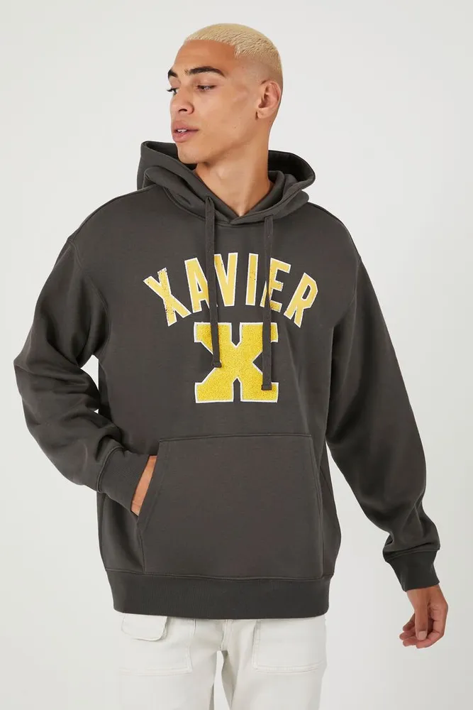 Men Xavier Graphic Drawstring Hoodie in Black Large