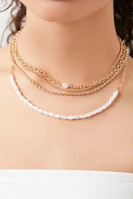 Women's Layered Faux Pearl Necklace in Gold/Cream