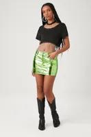 Women's Rhinestone Fringe Cropped T-Shirt in Black Large