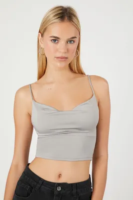 Women's Tie-Back Cropped Cami in Silver Medium